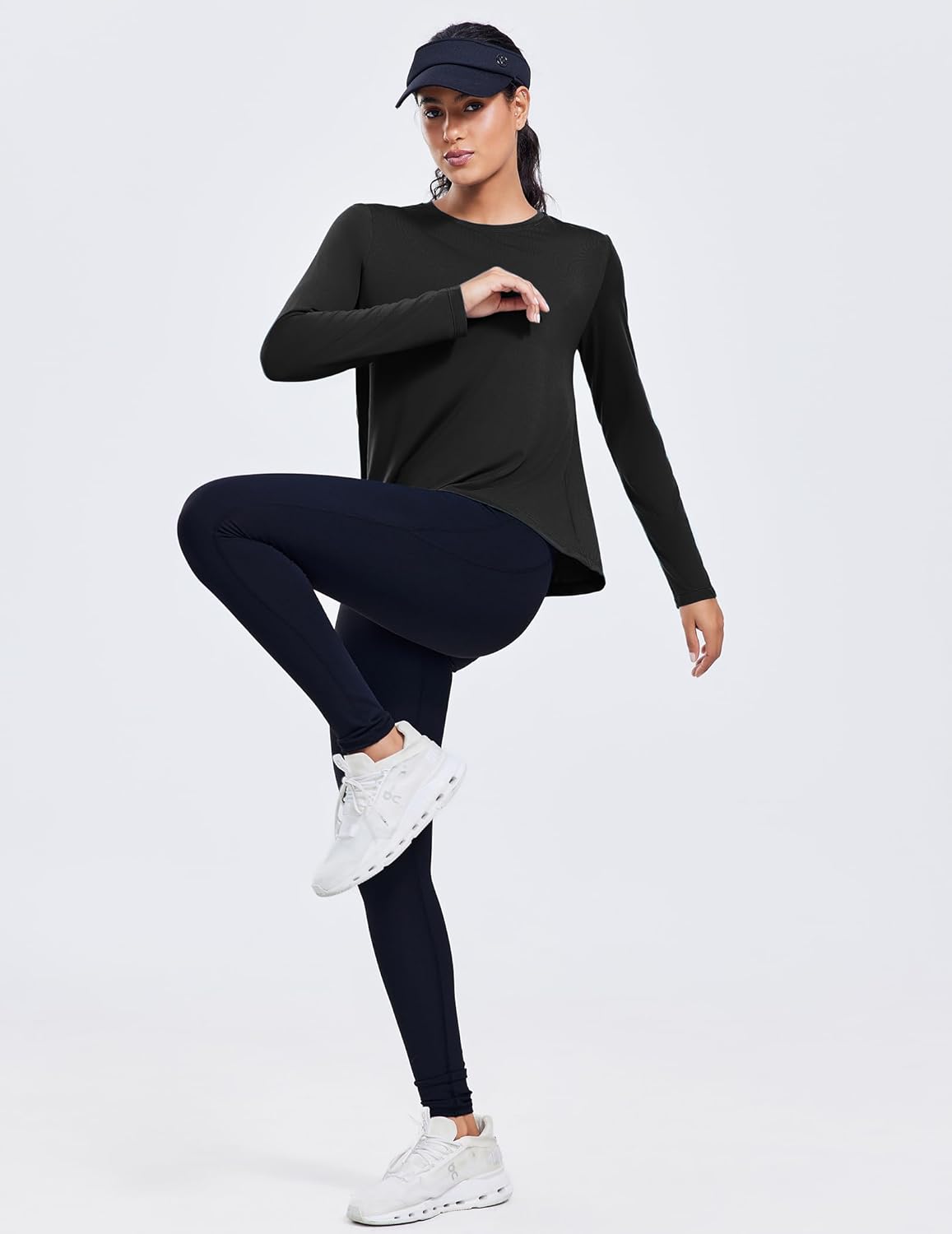 PINSPARK Workout Tops for Women Long Sleeve Athletic Shirt Soft Loose Fit Exercise Shirt with Back Pleated Pilates Yoga Tops - Image 3