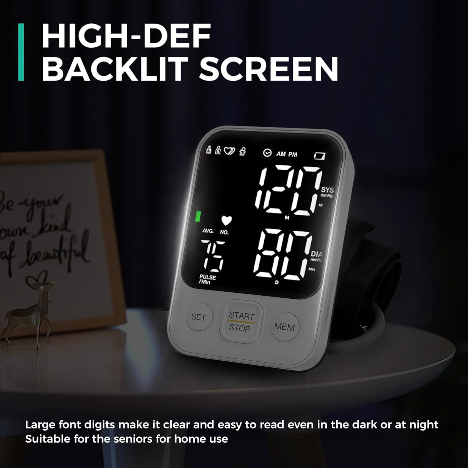 Blood Pressure Monitor Upper Arm Monitors for Home Use BP Machine with 2x120 Reading Memory Adjustable Arm Cuff 8.7"-15.7" Large Display with LED Background Light Storage Bag White - Image 4