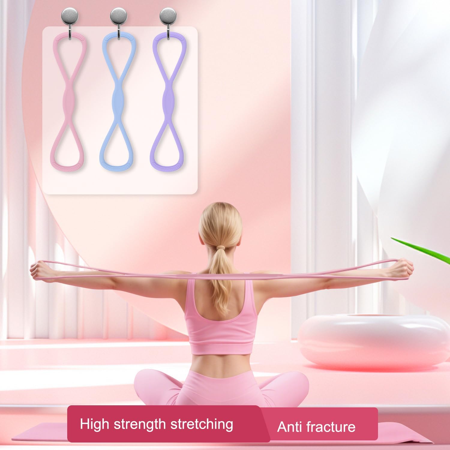 Figure 8 Resistance Band for Women Men, Non‑Slip Handles Exercise Band, Home Gym Fitness Equipment for Yoga, Pilates, Stretching & Physical Therapy (25 lbs) - Image 4