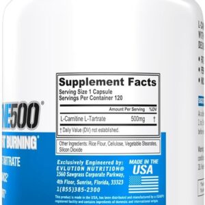 EVL L-Carnitine Supplement for Weight Loss Support – L Carnitine Tartrate for Cellular Energy Focus Endurance and Fat Burning Support – Stimulant Free Amino Acid for Fat Metabolism (120 Servings)