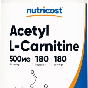Nutricost Acetyl L-Carnitine (ALCAR) 500mg, 180 Capsules, 180 Servings – Non-GMO and Gluten Free, 1 Capsule per Serving