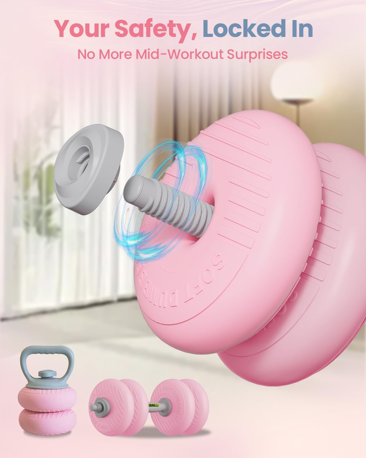 Adjustable Dumbbell Set, 13/18/22/35LBS SoftShell Weight Set with Connector 4-IN-1 Dumbbell Set Used as to Barbell & Kettlebell for Home Gym, Fitness Exercise for Men Women Beginners - Image 6