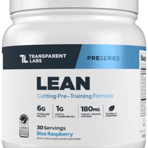 Transparent Labs Lean Pre-Workout – Body Recomposition Pre Workout for Men and Women with Acetyl L-Carnitine, Beta Alanine Powder, & PurCaf Organic Caffeine Powder – 30 Servings, Blue Raspberry