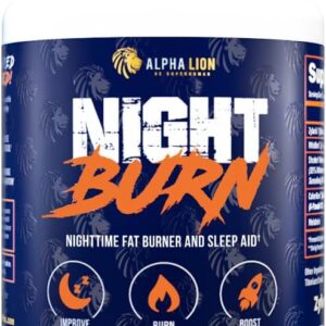 ALPHA LION Night Burn, Metabolism Booster for Weight Loss, Less Body Fat, More Muscle, Promotes Lean Body, Calorie Burning Supplement, Relax Better, Promote Healthy Cortisol (60 Capsules)