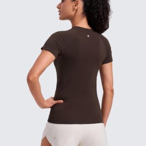 CRZ YOGA Seamless Workout Tops for Women Hip Length – Athletic Running Gym Yoga Short Sleeve Shirts Breathable Crewneck Tees