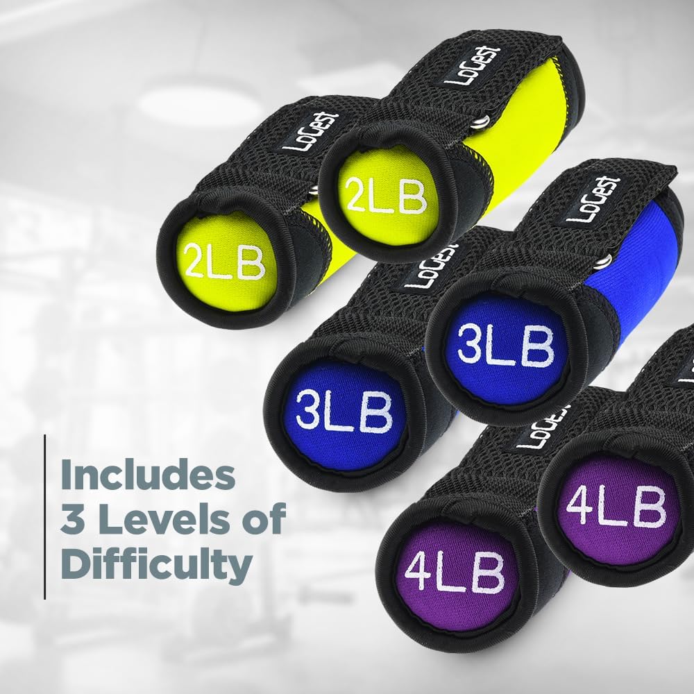 Logest Soft Hand Weights - Adjustable Neoprene Dumbbells (1LB, 2LB, 3LB, 4LB) - Red, Yellow, Blue, Purple - Velcro Straps - Weight Training, Walking, Jogging, Aerobics, Yoga - Image 5