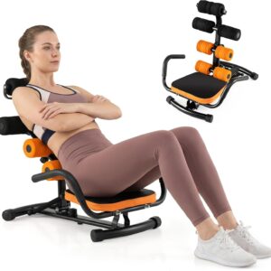 GYMAX Ab Machine, Adjustable Sit Up Exercise Equipment with Foam Roller & Handle, Multifunctional Workout Ab Trainer for Home Gym, Core Muscle Exercise Bench Press for Men Women