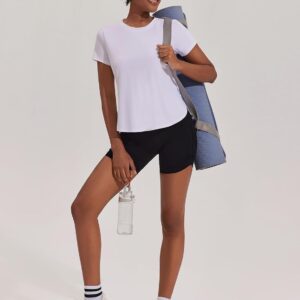 PINSPARK Workout Tops for Women UPF 50+ Yoga Shirts Short Sleeve Athletic Tops with Side Slits Running Gym Tee Top Loose Fit