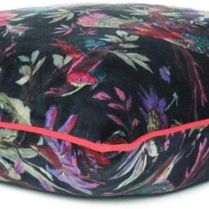 Eyes of India Boho Velvet Bird Print Throw Pillow Cover, Colorful Decorative Floral Accent Bohemian Cushion Case for Sofa Couch Bedroom Living Room, 20×20 inch (50×50 cm), Black