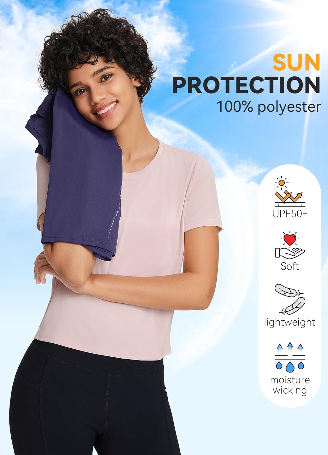 baleaf Women's Athletic Sun Shirts Short Sleeve Running Tops Workout Cropped Split Back UPF 50+ Quick Dry Lightweight - Image 4