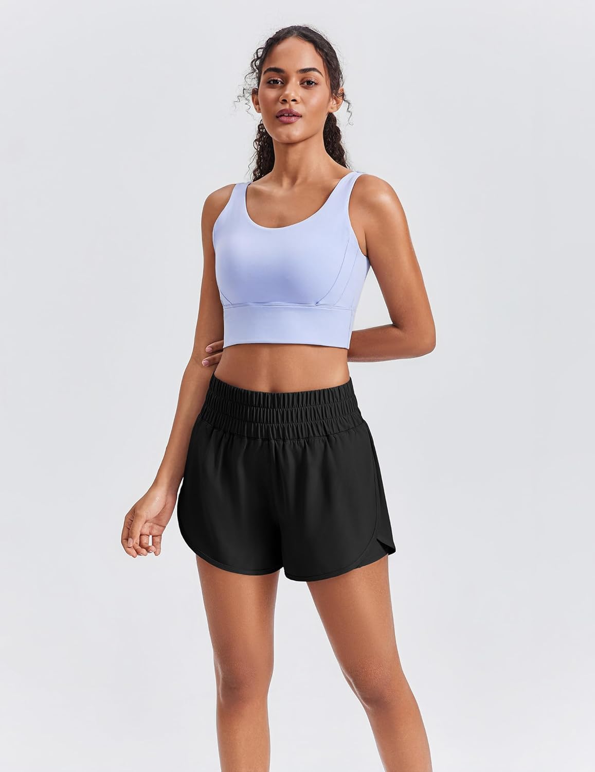 PINSPARK Women's 2 in 1 Running Shorts High-Split Athletic Short High Waisted 3" Liner Workout Gym Short with Pockets - Image 3