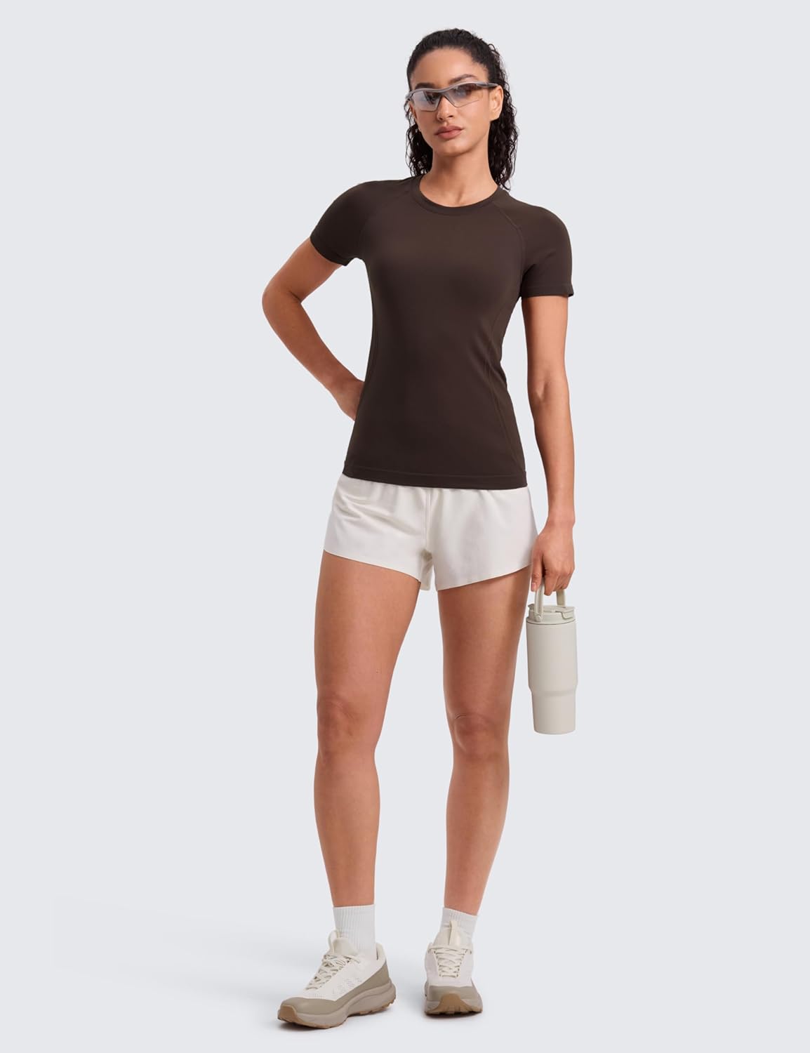 CRZ YOGA Seamless Workout Tops for Women Hip Length - Athletic Running Gym Yoga Short Sleeve Shirts Breathable Crewneck Tees - Image 4