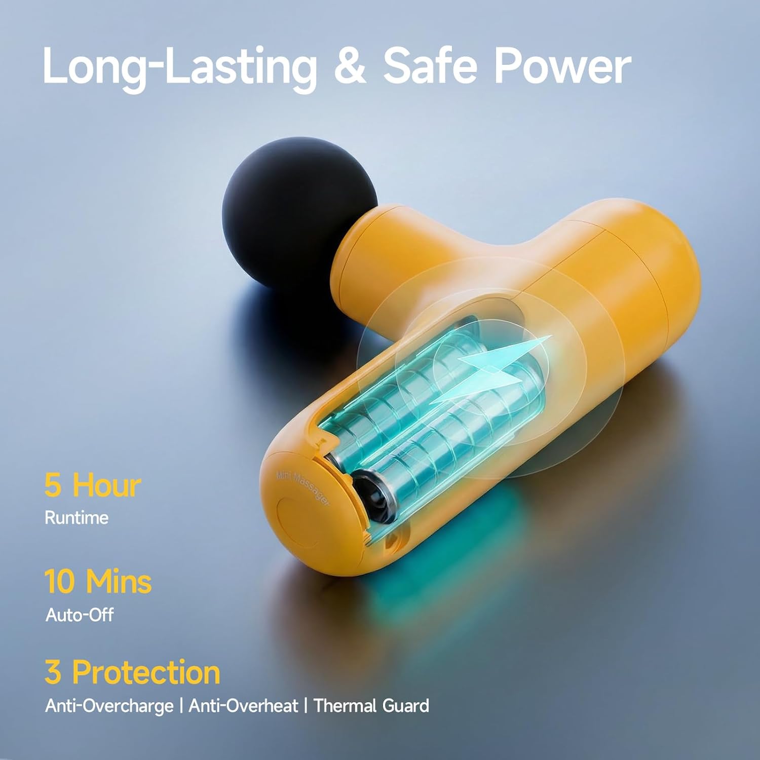 HEYCHY Super Mini Massage Gun Deep Tissue, Handheld Percussion Muscle Massager with 4 Heads, Travel Size Massager Gun for Men & Women Back Pain Relief, Quiet for Home, Gym, Office, Yellow - Image 6