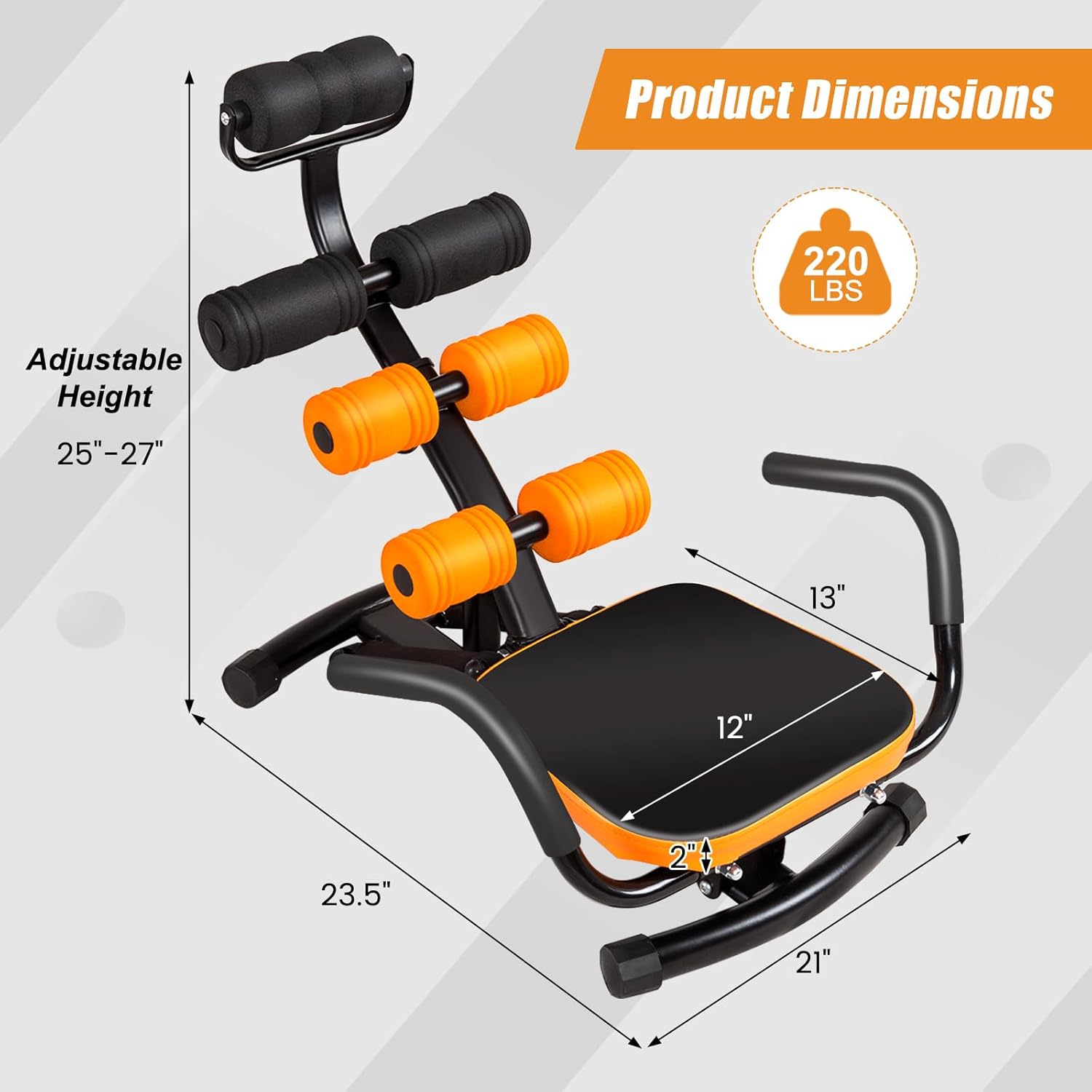 GYMAX Ab Machine, Adjustable Sit Up Exercise Equipment with Foam Roller & Handle, Multifunctional Workout Ab Trainer for Home Gym, Core Muscle Exercise Bench Press for Men Women - Image 7