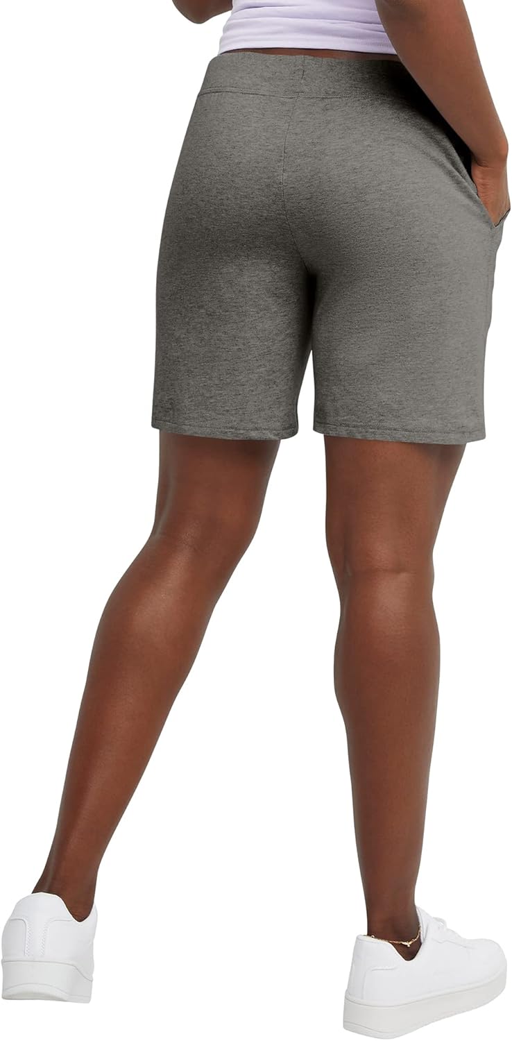 Hanes Women's Jersey Pocket Shorts, Drawstring Cotton Jersey Shorts, 7" Inseam - Image 2