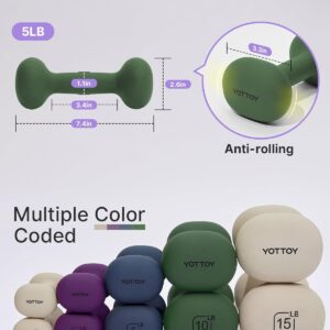 YOTTOY Weights Dumbbells Set for Women,2-15 Pound Dumbbells Set of 2, Non-Slip Hand Weights for Home Workouts, Portable Strength Training Neoprene dumbbells