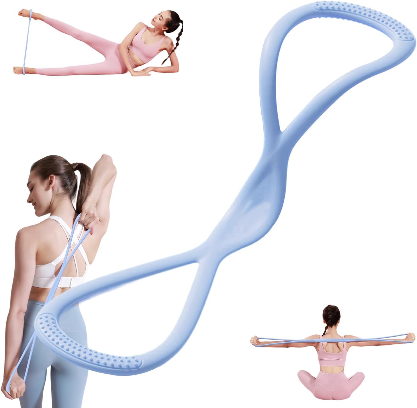 Figure 8 Resistance Band for Women Men, Non‑Slip Handles Exercise Band, Home Gym Fitness Equipment for Yoga, Pilates, Stretching & Physical Therapy (25 lbs)