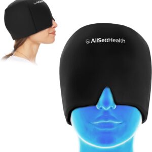 Migraine Relief Cap Ice Head Wrap and Hat | Hot/Cold Gel Pack with Face and Eye Mask Compress for Headache Relief – Black