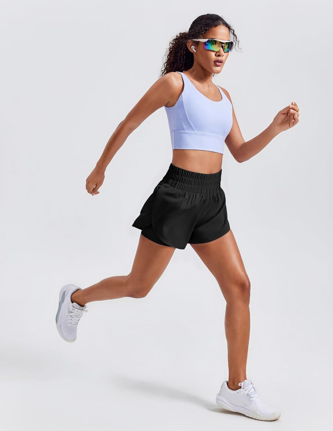 PINSPARK Women's 2 in 1 Running Shorts High-Split Athletic Short High Waisted 3" Liner Workout Gym Short with Pockets - Image 6