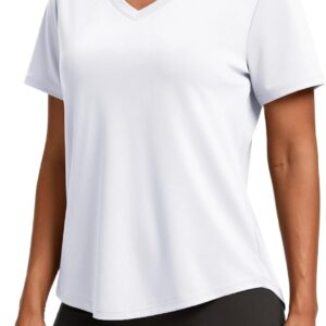 PINSPARK Soft Workout Tops for Women Short Sleeve V Neck Moisture Wicking UPF 50+ Sun Protection Quick Dry Gym Shirts