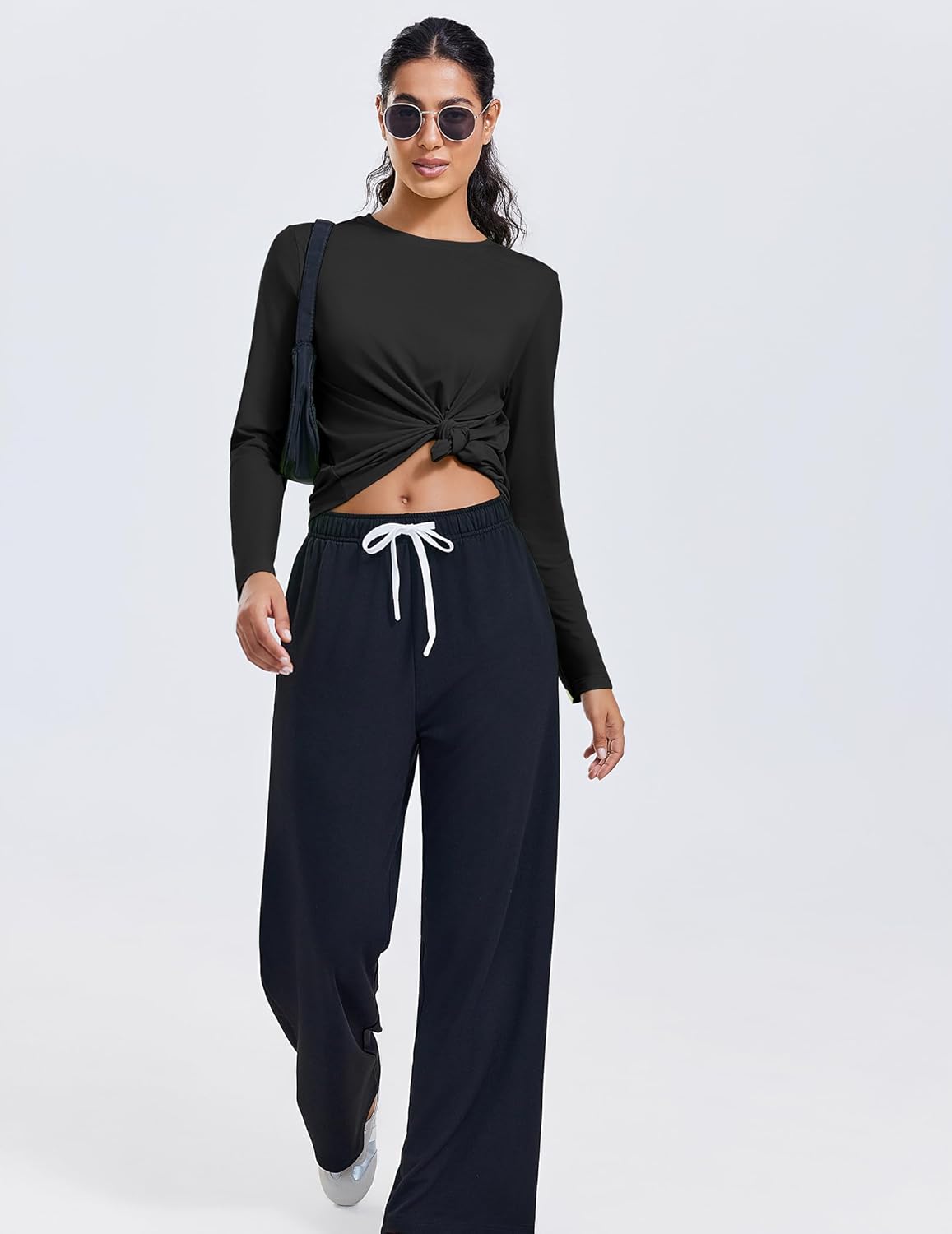 PINSPARK Workout Tops for Women Long Sleeve Athletic Shirt Soft Loose Fit Exercise Shirt with Back Pleated Pilates Yoga Tops - Image 6