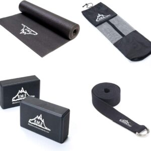 Black Mountain Products Yoga Equipment Starter Kit – Yoga Mat Blocks Strap and Carrying Bag