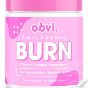 Obvi Collagenic Burn | Hydrolyzed Collagen Peptides + Green Tea Extract Supplement | Supports Metabolism & Daily Wellness | with Biotin, B12 & BioPerine | 30 Servings (120 Capsules)