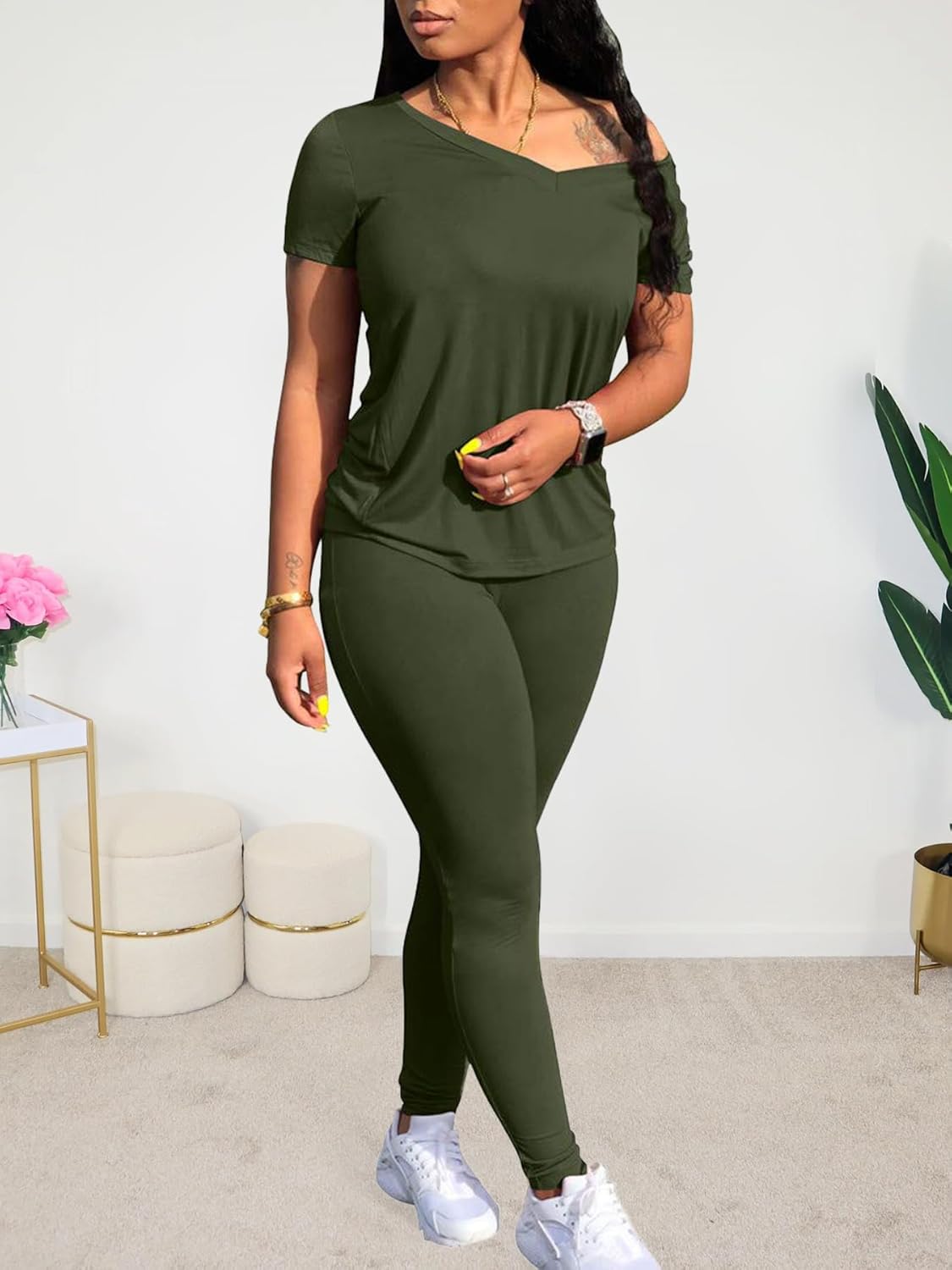Lounge Sets for Women 2 Piece Summer Casual Jogger Workout Outfits Short Tops Long Pant Sweat suit leggings set - Image 2