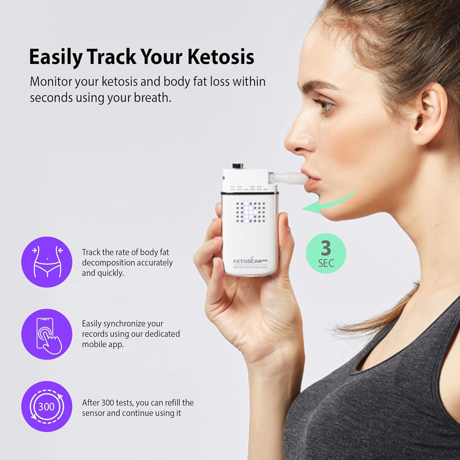 V2 KETOSCAN Mini Breath Ketone Meter, Diet & Fitness Tracker | Monitor Your Fat Metabolism, Level of Ketosis on Low carb, Ketogenic or Any Nutrition & Fitness Program - Image 2