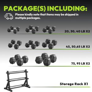 Hex Dumbbell Sets with Rack, 290-840 lb Rubber Encased Exercise & Fitness Dumbbells Set, Hand Weight for Strength Training, Weight Dumbbells