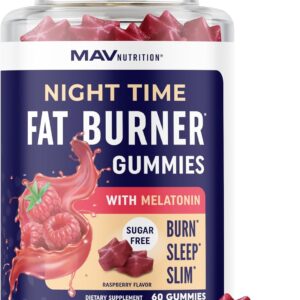 Night Time Fat Burner Gummies with Melatonin for Sleep & Weight Loss Support | Hunger Suppressant & Metabolism Booster, Shred Belly Fat While You Sleep | Diet Supplement for Women & Men | 60 Ct