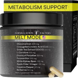 Formulation Factory Metabolism Booster – Melt Mode Natural Thermogenic Support with Glucomannan, L-Carnitine & Green Tea Extract – Advanced Satiety & Energy – 120 Capsules, 2 Month Supply