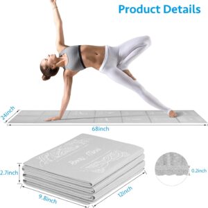 Foldable Yoga Mat for Women, Non Slip Exercise Mat for Home Gym, 5mm Travel Yoga Mats Set With Stretch Strap for Yoga Pilates and Fitness, 68″L x 24″W x 0.2 Inch Thick