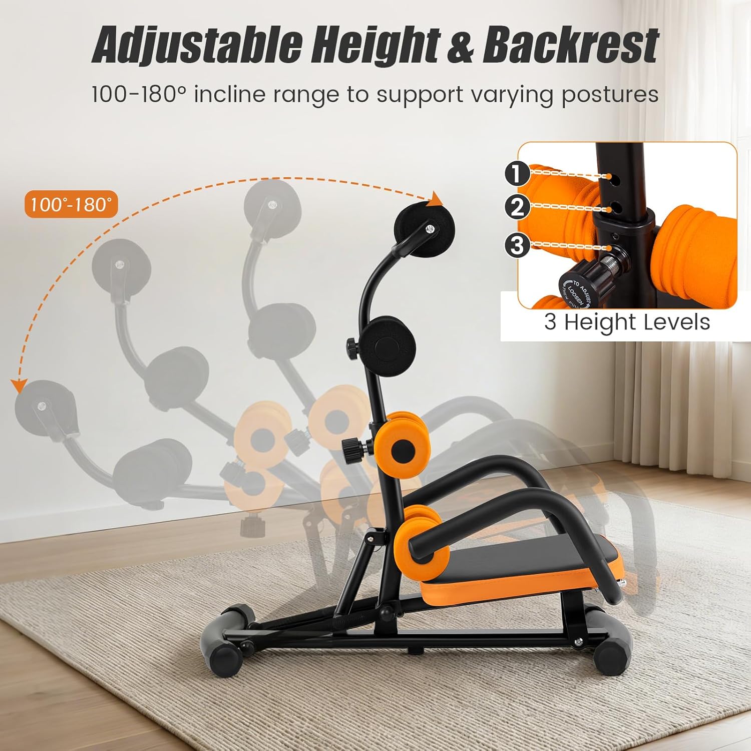 GYMAX Ab Machine, Adjustable Sit Up Exercise Equipment with Foam Roller & Handle, Multifunctional Workout Ab Trainer for Home Gym, Core Muscle Exercise Bench Press for Men Women - Image 6