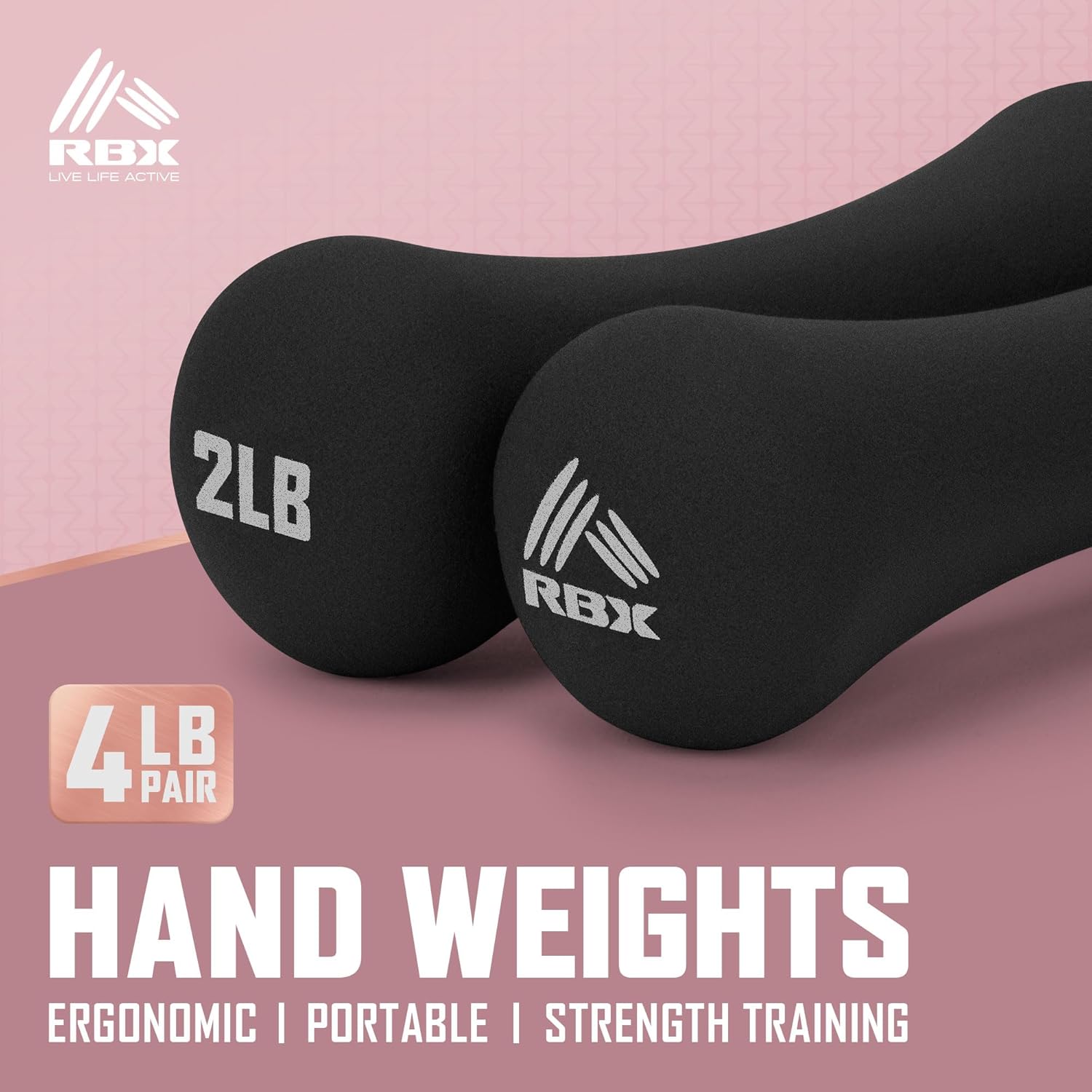 RBX 4LB Hand Weights (2LB each), Neoprene Hand Weights for Home Workouts, Cardio & Strength Training, Home Gym Equipment - Image 2