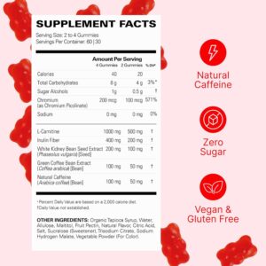 EHP Labs OxyShred Gummies – Pre Workout Gummies & Energy Chews with 100mg Caffeine, L-Carnitine for Thermo & Metabolic Support, All Natural Energy Boost – Strawberry Flavor – 60 Servings