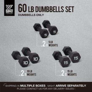 WF Athletic Supply Black Neoprene Dumbbell Set, Non-Slip & Hex Shape, Great for Muscle Toning, Strength Building & Weight Loss; Sizes, Dumbbells Only & w/Rack Options Available