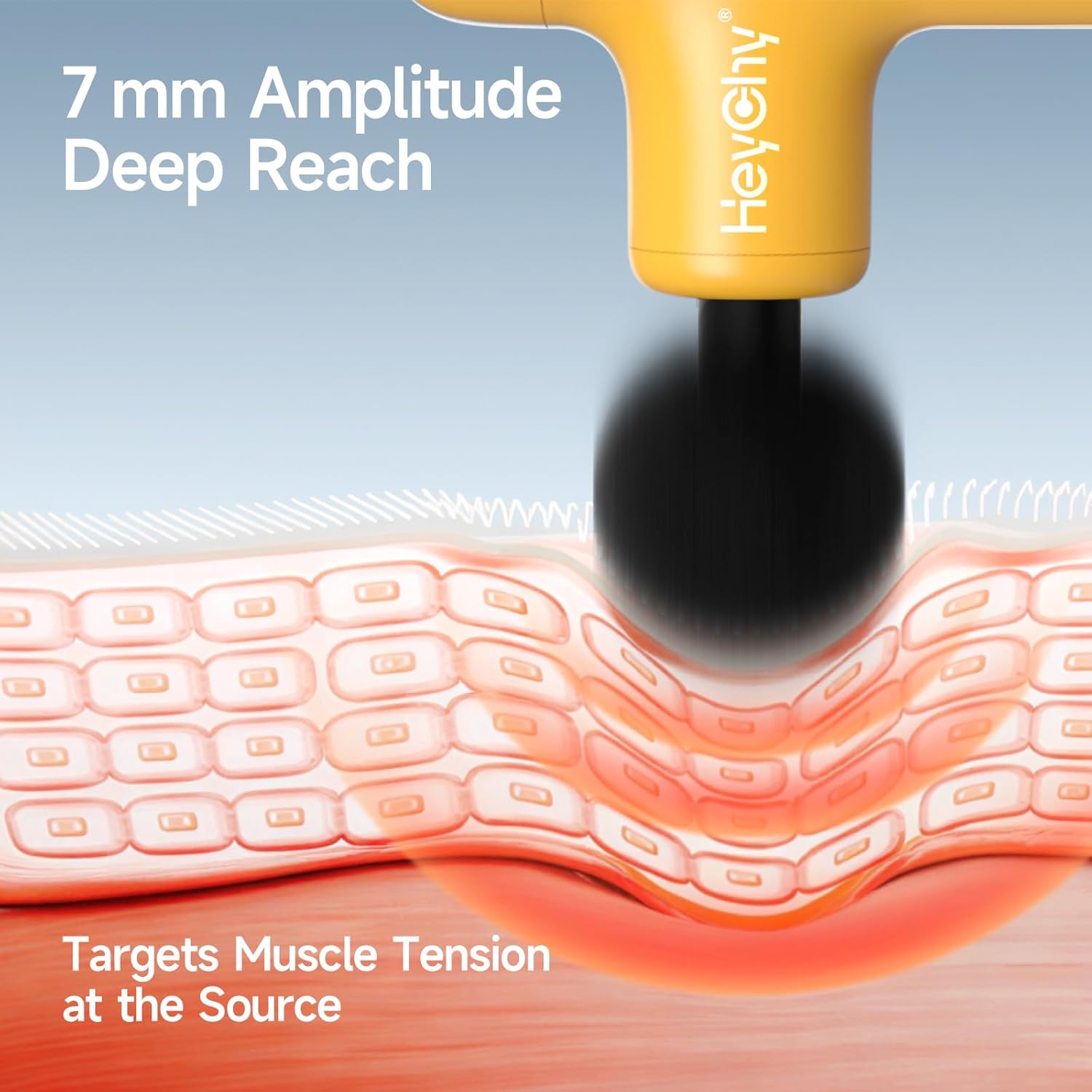 HEYCHY Super Mini Massage Gun Deep Tissue, Handheld Percussion Muscle Massager with 4 Heads, Travel Size Massager Gun for Men & Women Back Pain Relief, Quiet for Home, Gym, Office, Yellow - Image 3