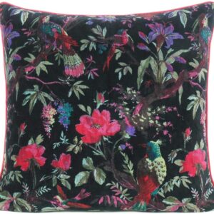 Eyes of India Boho Velvet Bird Print Throw Pillow Cover, Colorful Decorative Floral Accent Bohemian Cushion Case for Sofa Couch Bedroom Living Room, 20×20 inch (50×50 cm), Black