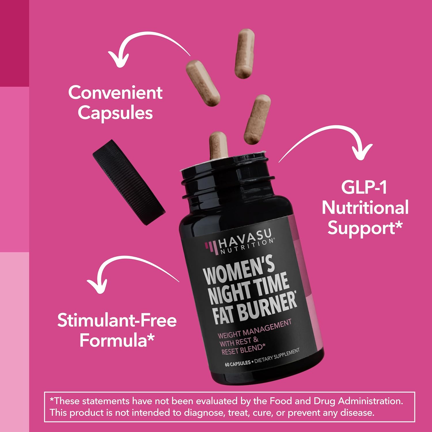Night Time Fat Burner for Women - Appetite Suppressant for Weight Loss - 60 Count - Herbal Metabolism Booster with Melatonin for Sleep Support - Vegan, Non-GMO Capsules - 2 Month Supply - Image 7
