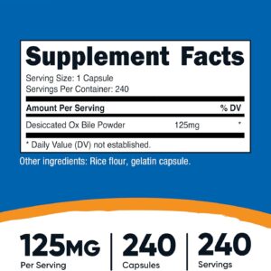 Nutricost Ox Bile Capsules 125mg, 240 Capsules – Non-GMO
