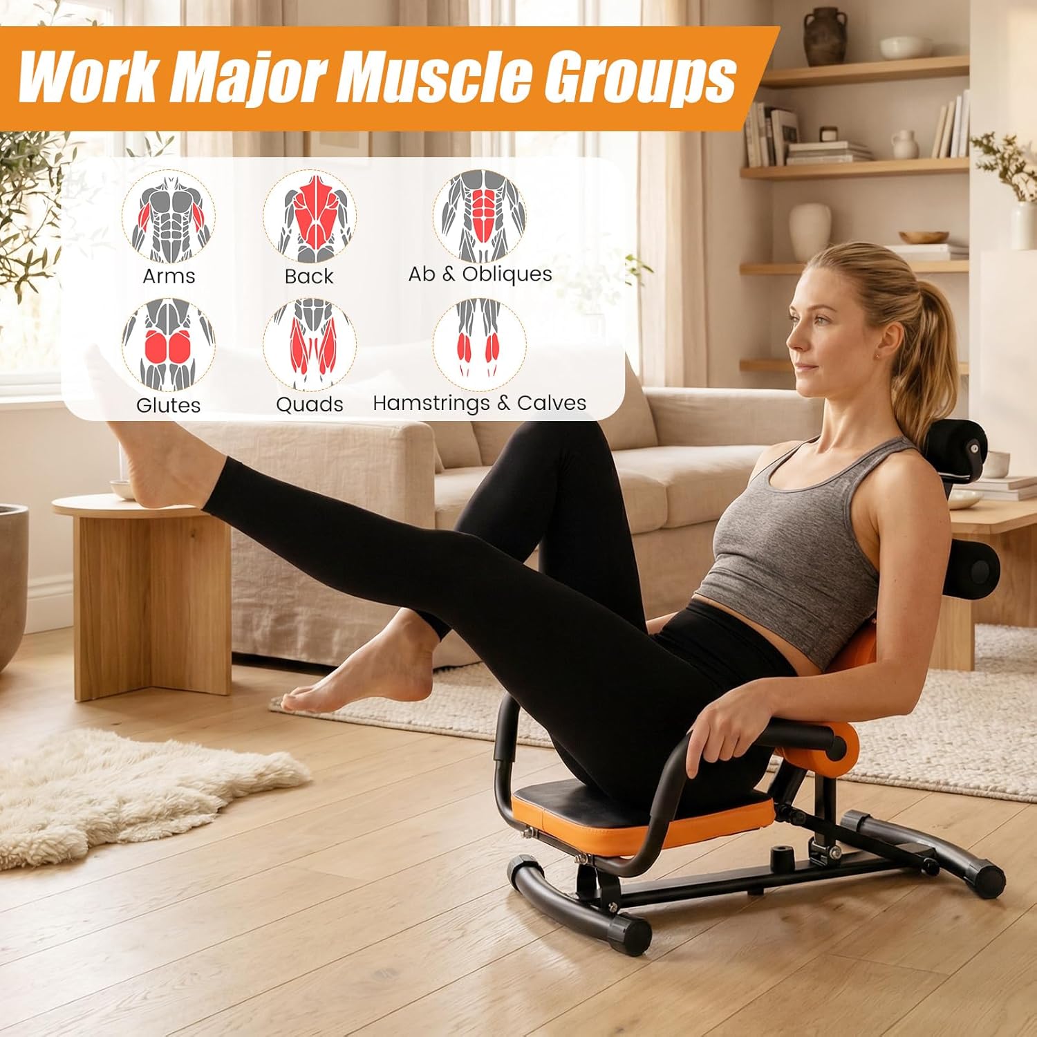 GYMAX Ab Machine, Adjustable Sit Up Exercise Equipment with Foam Roller & Handle, Multifunctional Workout Ab Trainer for Home Gym, Core Muscle Exercise Bench Press for Men Women - Image 4