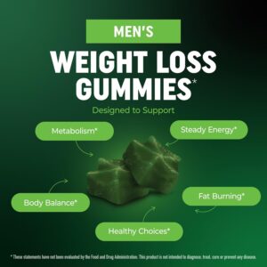Men’s Fat Burner Gummies for Weight Loss | Green Tea, Green Coffee Bean, Garcinia Cambogia & Ketones | Belly Fat Burner for Men Weight Loss Gummies | Apple Flavored, Pectin-Based | 60 Gummies