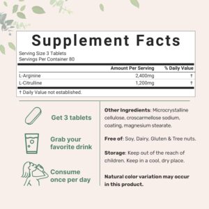 Nitric Oxide Supplements for Men & Women 3,600mg, 240 Bisected Tablets | 80 Servings | Max Strength Nitric Oxide Booster with L-Arginine & L-Citrulline