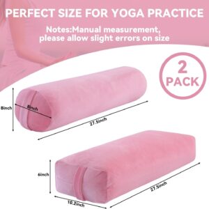 ROYALAY 2 Pcs Yoga Bolster Pillow for Restorative Yoga, Rectangular and Cylinder Meditation Pillow Set with Carrying Handles, Supportive Cushion for Exercise Workout Stretching Meditation,Pink