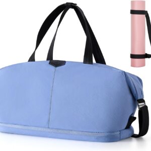 Timeet Expandable Gym Duffel Bag For Women with Yoga Mat Strap, 47L Sports Duffle Bag With Shoes Compartment&Dry Wet Pocket, Water Resistant Carry on Sports Weekend Travel Overnight Bag, Powder Blue