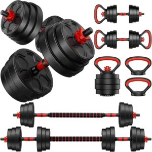 Adjustable Dumbbells, 22/33/44/66/88LBS Free Weight Set with Connector, 4 in 1 Weight Set Used as Kettlebells, Barbell, Push up Stand, Fitness Exercises for Home Gym Suitable Men/Women