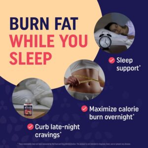 Night Time Fat Burner Gummies with Melatonin for Sleep & Weight Loss Support | Hunger Suppressant & Metabolism Booster, Shred Belly Fat While You Sleep | Diet Supplement for Women & Men | 60 Ct