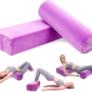 JZHLLA 2 PCS Yoga Bolster Pillow Set Washable Velvet Cover Meditation Bolster with High Density Foam and Carry Handle Rectangular and Cylinder Bolsters for Restorative Yoga