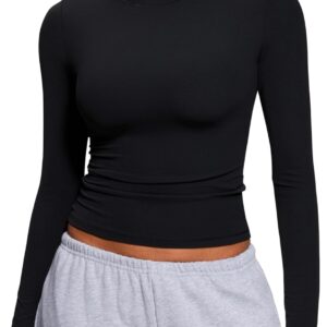 CRZ YOGA Softembrace Crewneck Long Sleeve Shirts for Women – Casual Going Out Tops Soft Basic Fitted Tight Fall T-Shirts